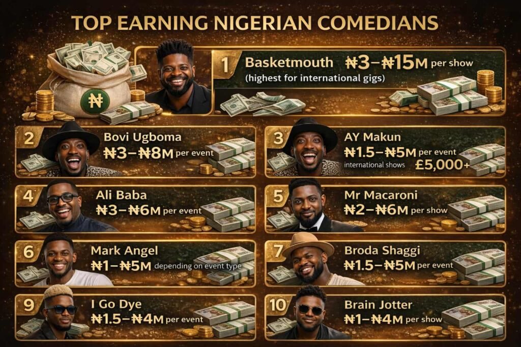 Top 10 highest paid comedians in Nigeria, Nigerian comedian salaries, how much Nigerian comedians earn, Nigeria richest comedy stars